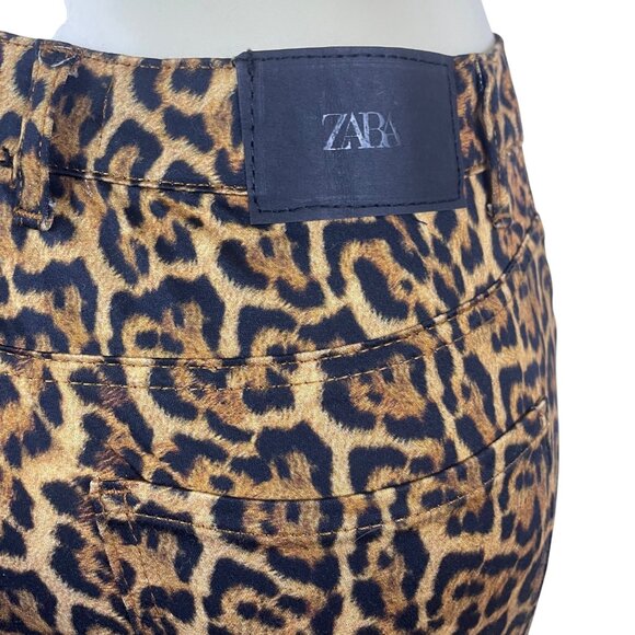 Zara Women’s Leopard Print Skinny Pants With Zipper Details Size 6 - New - Picture 6 of 10